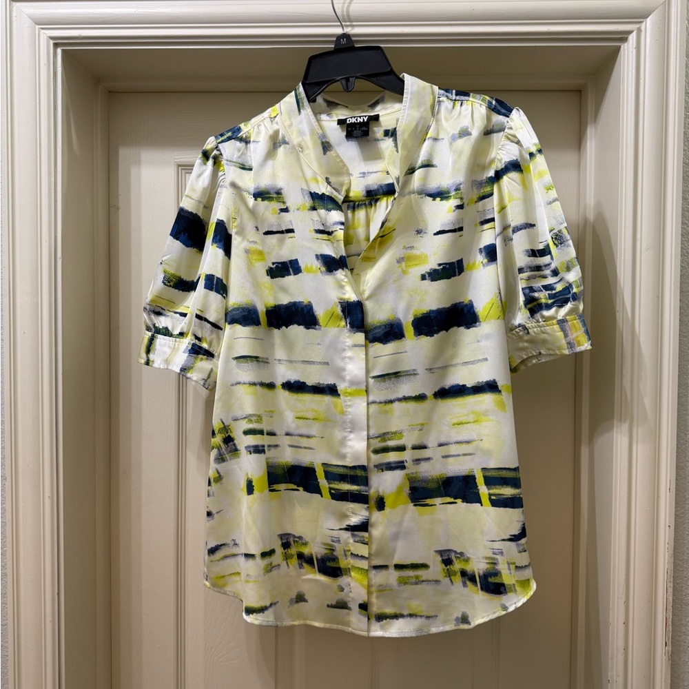 DKNY Women’s Dress Shirt - Yellow and Navy